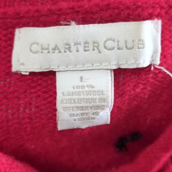 Vintage Charter Club Cardigan Sweater Womens L Red Cottage Snowflake Lambswool - Picture 5 of 7